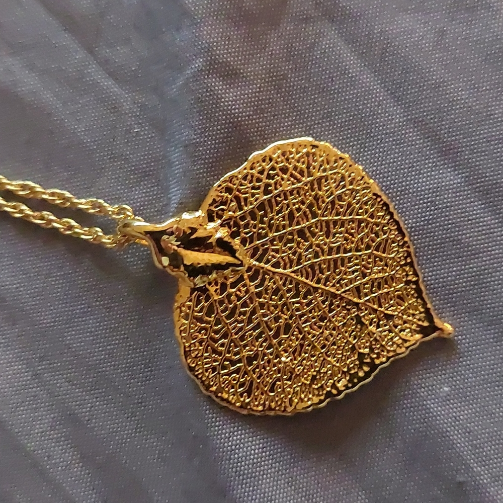 Real Leaf Dipped Necklace Gold Tone - image 2